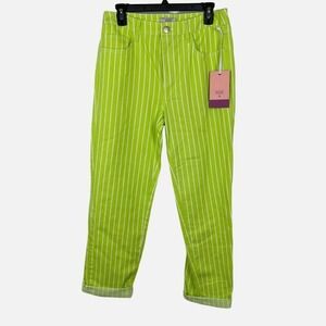 Victor Glemaud Striped Pants Women Size 8 Lime Green High Rise NWT